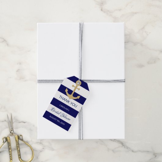 BEDANKT U Nautical Navy Blue Anchor VRIJGEZELLENFE Cadeaulabel (Met Touw)