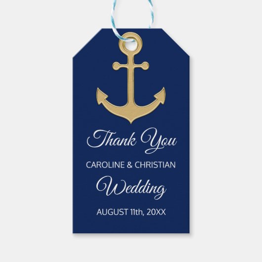 BEDANKT U Nautical Navy Blue Anchor Wedding Cadeaulabel (Voorkant)