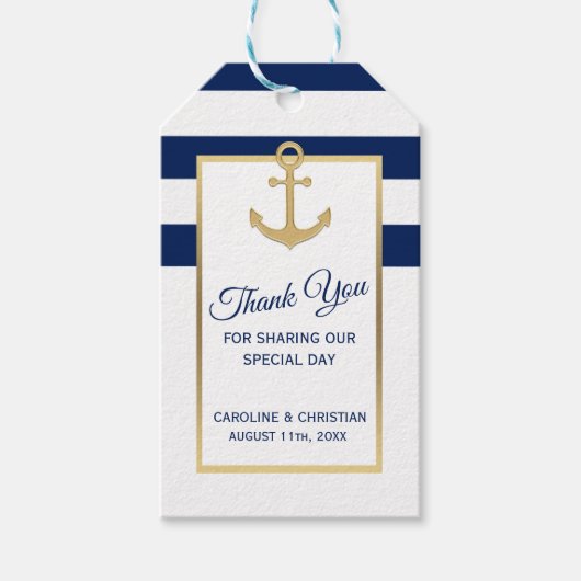 BEDANKT U Nautical Navy Blue Anchor Wedding Cadeaulabel (Voorkant)
