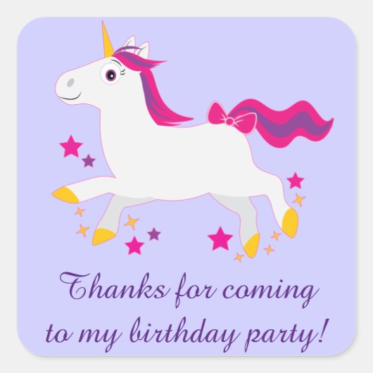 Bedankt U voor Coming Birthday Party met Eenhoorn Vierkante Sticker (Voorkant)