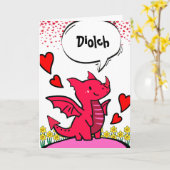 Bedankt uit het hart in Welsh Schattige Red Dragon Kaart (Gele Bloem)