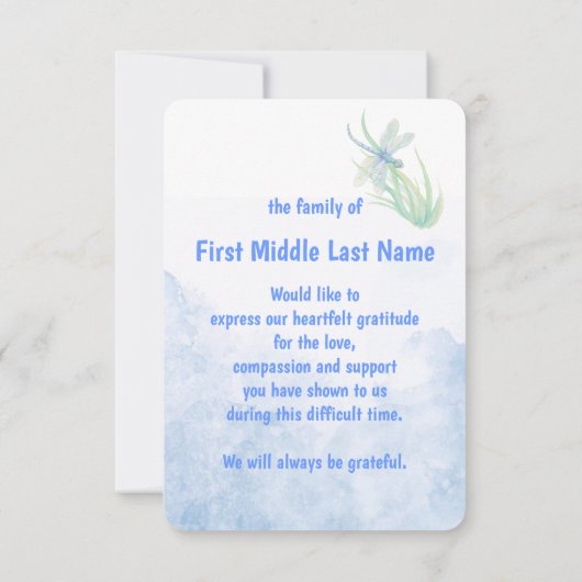 Bedankt van de Memorial Service Dragonfly Waterver (Achterkant)