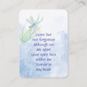 Bedankt van de Memorial Service Dragonfly Waterver Visitekaartje (Achterkant)