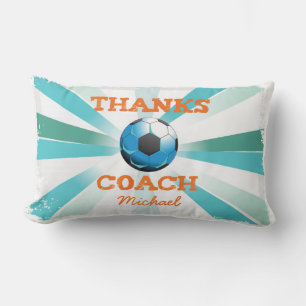 Bedankt van de voetbal coach, Oranje op Blauwgroen Kussen
