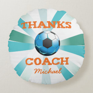 Bedankt van de voetbal coach, Oranje op Blauwgroen Rond Kussen