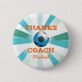 Bedankt van de voetbal coach, Oranje op Blauwgroen Ronde Button 5,7 Cm (Voorkant)