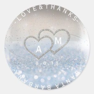 Bedankt van het huwelijk Silver Glitter Blue Ivory Ronde Sticker