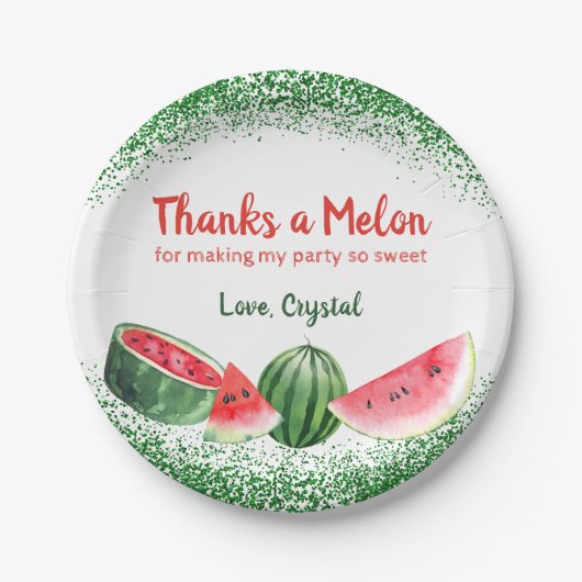 Bedankt van Melon Sweet Watermelon Birthday Papieren Bordje (Voorkant)