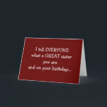 **BEDANKT VAN SISTER VOOR HET LENEN VAN ME? KAART<br><div class="desc">WAT IS EEN "CUTE CARD" VOOR DE "SISTER" IN UW LEVEN DIE JE ZO VEEL MET" HEBT GEDEELD DOOR DE JAREN. ZE ZAL 'HET BEHOEVEN!' "IF" ZE HEEFT EEN GROTE SENSE VAN "HUMOR"~~ BEDANKT VOOR HET OPSLAAN DOOR EEN VAN MIJN ACHT STORES~</div>