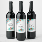 Bedankt van Turquoise en Coral Tropical Wedding Gu Wijn Etiket (Flessen)