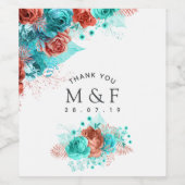 Bedankt van Turquoise en Coral Tropical Wedding Gu Wijn Etiket (Enkel label)