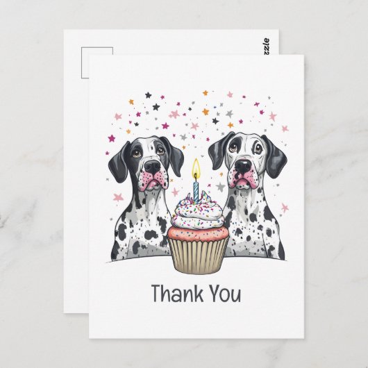 Bedankt Verjaardag Grote Deen Honden Cupcake Briefkaart (Voorkant / Achterkant)