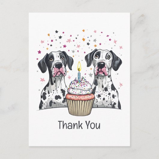 Bedankt Verjaardag Grote Deen Honden Cupcake Briefkaart (Voorkant)