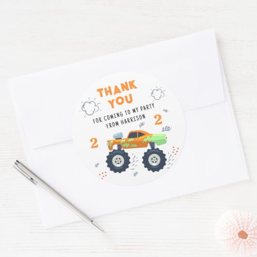 Bedankt Verjaardag Modern Monster Car Trucks Naam Ronde Sticker (Envelop)