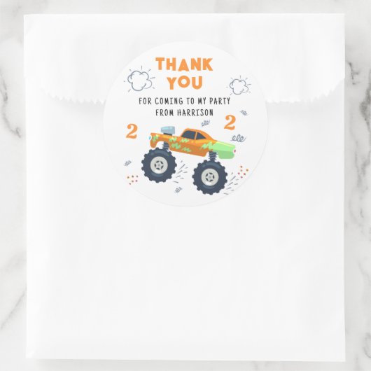 Bedankt Verjaardag Modern Monster Car Trucks Naam Ronde Sticker (Tas)