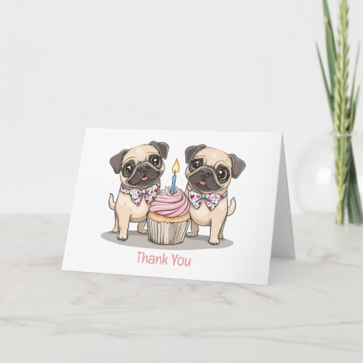Bedankt Verjaardag Pug Dogs Cupcake (Voorkant)