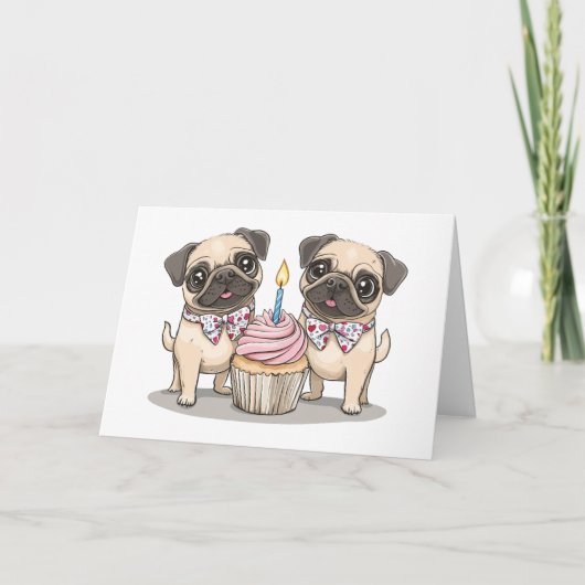 Bedankt Verjaardag Pug Dogs Cupcake (Voorkant)