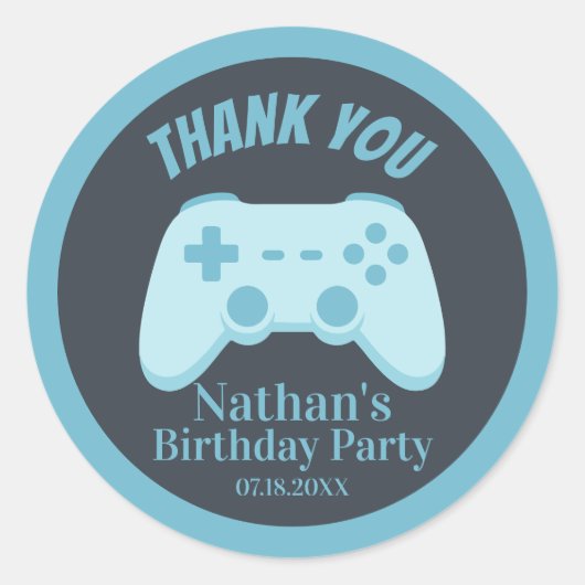 Bedankt Verjaardags Videospel | Gamecontroller Ronde Sticker (Voorkant)