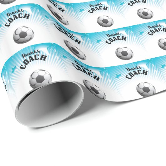 Bedankt Voetbal coach Aqua Blue Stars Ball Cadeaupapier (Rol Hoek)