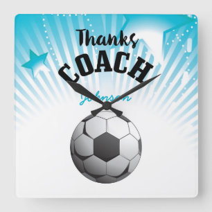 Bedankt Voetbal coach Aqua Blue Stars Ball Vierkante Klok