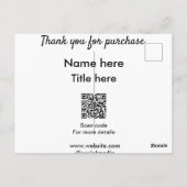 Bedankt voor aankoop naam titel hier QR-code scann Briefkaart (Achterkant)
