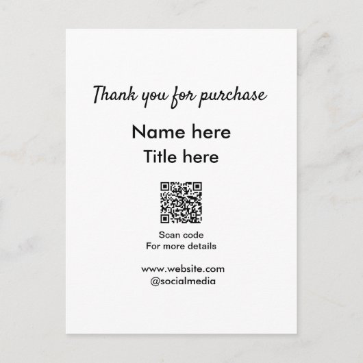 Bedankt voor aankoop naam titel hier QR-code scann Briefkaart (Voorkant)