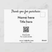 Bedankt voor aankoop naam titel hier QR scannen Briefkaart (Achterkant)