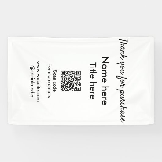 Bedankt voor aankoop naam titel hier QR scannen Spandoek (Horizontaal)