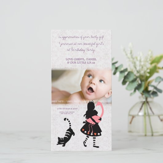 Bedankt voor Alice in Wonderland Baby Fotokaart (Staand voorkant)