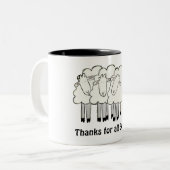 Bedankt voor alles wat Ewe doet. Tweekleurige Koffiemok (Voorkant links)