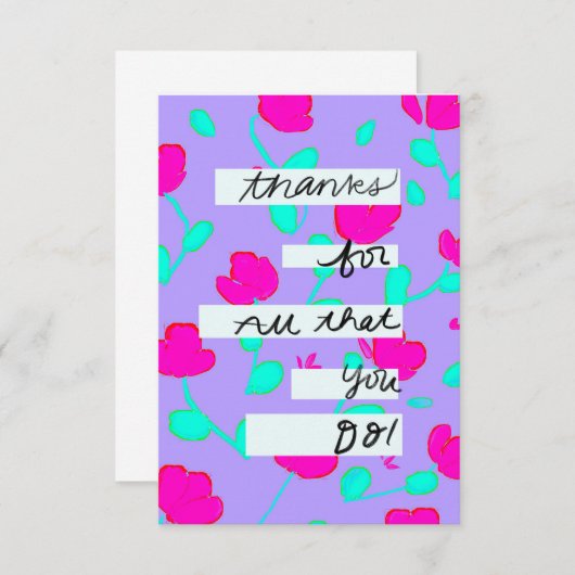 "Bedankt voor alles wat je doet" Gewoon omdat Kaar Bedankkaart (Voorkant / Achterkant)