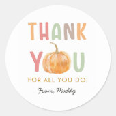 Bedankt voor alles wat je pompoen Thanksgiving gun Ronde Sticker (Voorkant)