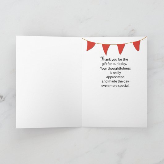 Bedankt voor Baby Gift op Red Egg en Ginger Kaart (Binnen)
