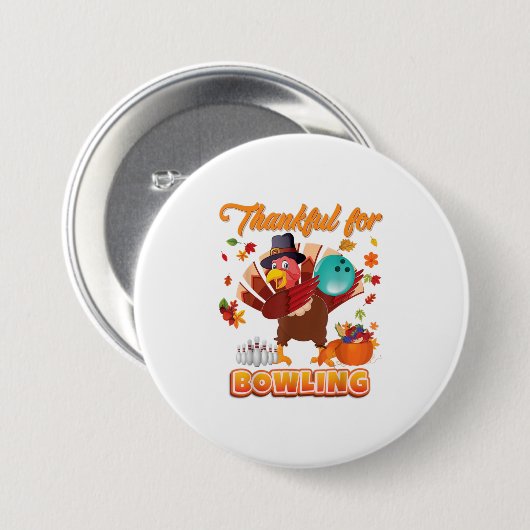 Bedankt voor Bowling Thanksgiving Turkey Playin Ronde Button 7,6 Cm (Voorkant /achterkant)