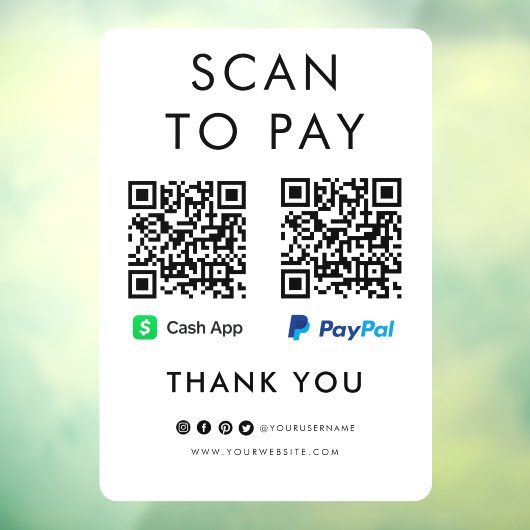Bedankt voor CashApp Paypal Scan naar Pay QR Code Raamsticker (Vel 3)