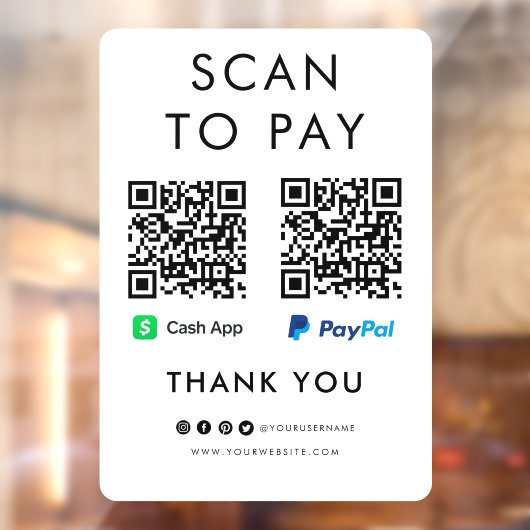 Bedankt voor CashApp Paypal Scan naar Pay QR Code Raamsticker (Vel 2)