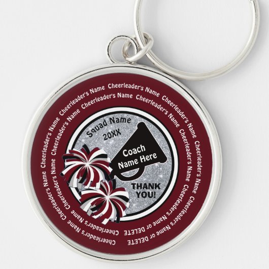 Bedankt voor Cheer Coach, Maroon, Silver Sleutelhanger (Voorkant)