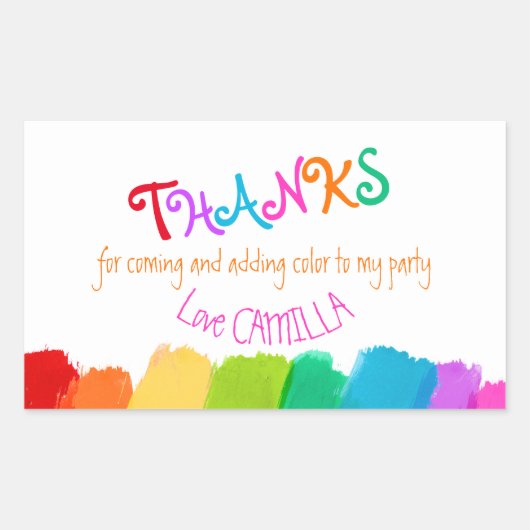 Bedankt voor coming art party verf stickers (Voorkant)