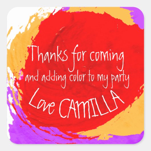 Bedankt voor coming art party verf stickers (Voorkant)