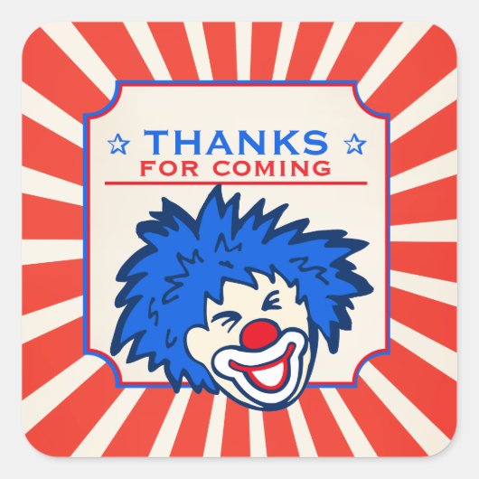 Bedankt voor coming circus clown birthday sticker (Voorkant)