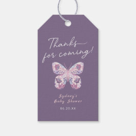 Bedankt voor Coming Paarse Butterfly Baby shower Cadeaulabel