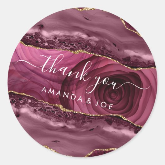 Bedankt voor de 16de Bridal Marsala Roos Marble Ronde Sticker (Voorkant)