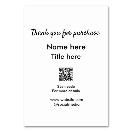 Bedankt voor de aankoop naam hier scannen QR (Voorkant)
