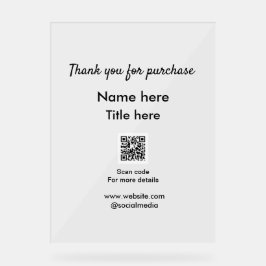 Bedankt voor de aankoop naam hier scannen QR Acryl Bord