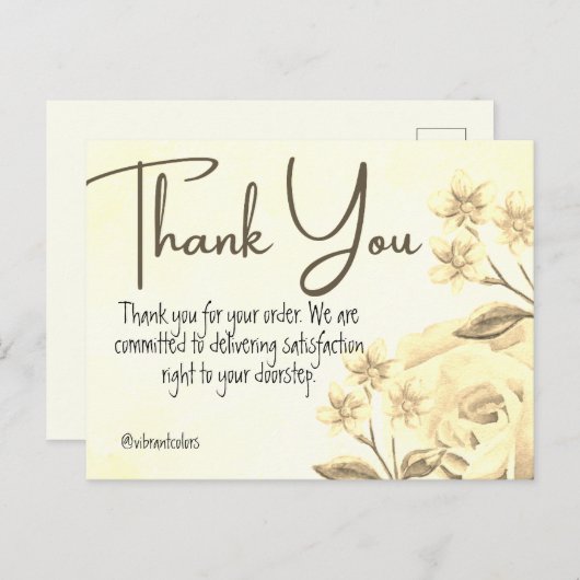 Bedankt voor de aankoop van gele bloemen Waterverf Briefkaart (Voorkant / Achterkant)