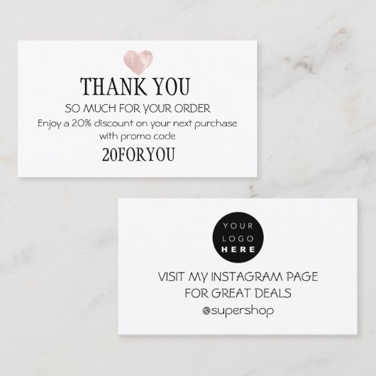 Bedankt voor de aankoopcode voor installateurs visitekaartje (Voorkant / Achterkant)