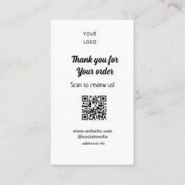 Bedankt voor de bestelling scan Review us business Visitekaartje