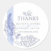 bedankt voor de blauwe tropische tekenbruiloft ronde sticker (Voorkant)