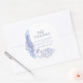 bedankt voor de blauwe tropische tekenbruiloft ronde sticker (Envelop)