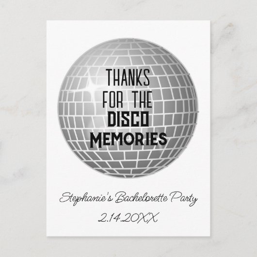Bedankt voor de Disco Memories vrijgezellenfeest B Briefkaart (Voorkant)